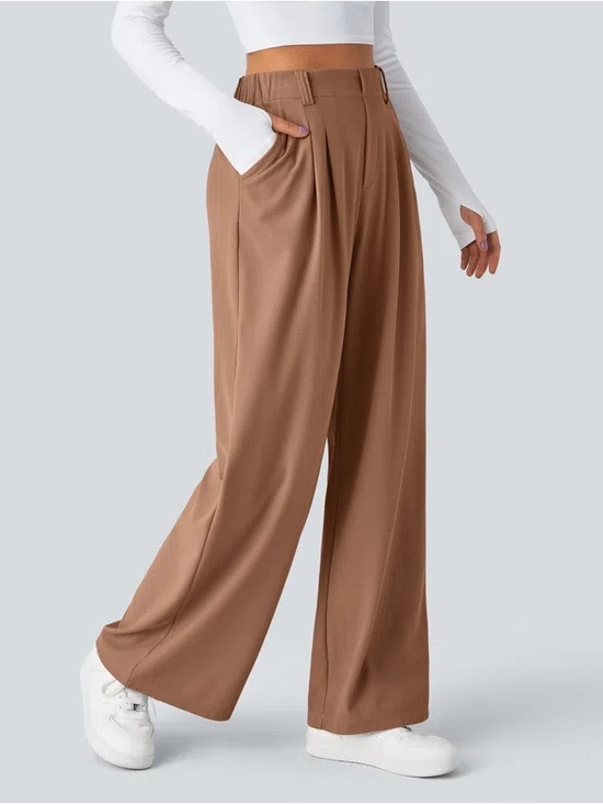 HALARA Pants - Halara Women’s High Waisted Pocket Wide Leg Waffle Work Pants Size M Tall Brown